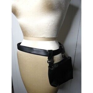 VTG Deadstock The Ritz Collection Black Leather Belt Bag Pouch 5"x6" S 34" Belt